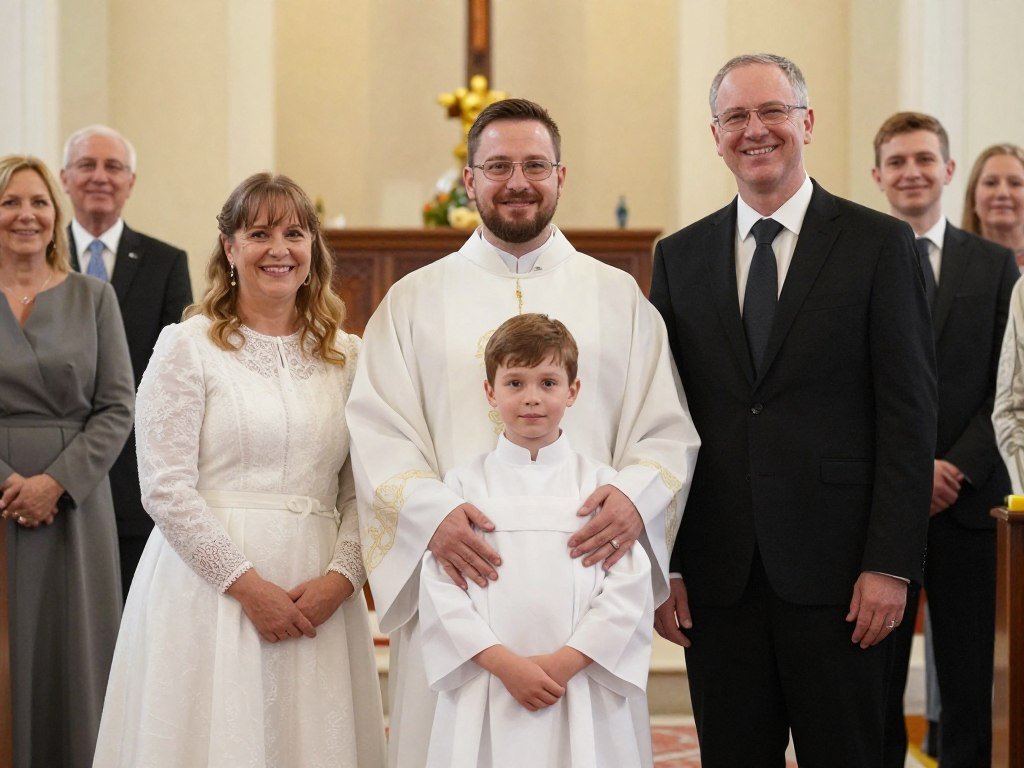 godparents with godchild at first communion