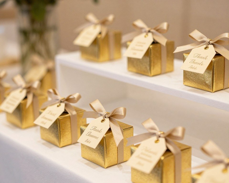 gold anniversary party favors display