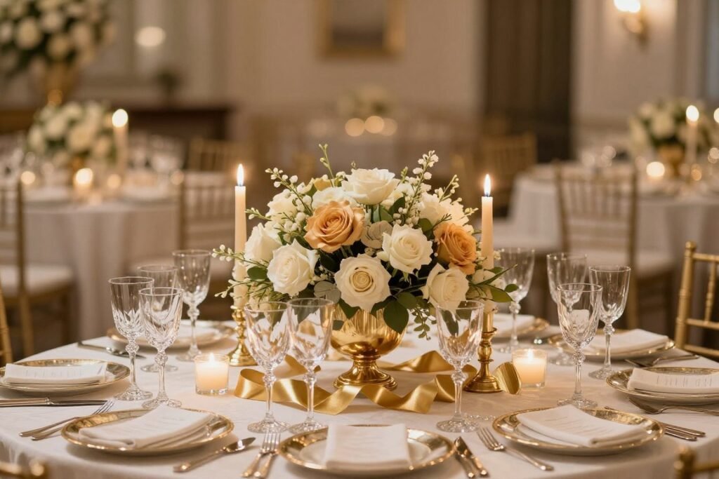 gold anniversary party table centerpiece decorations