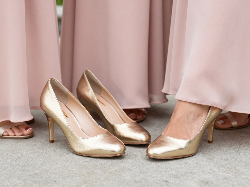 gold metallic bridesmaid shoes with warm pastel dresses gold metallic bridesmaid shoes with warm pastel dresses
