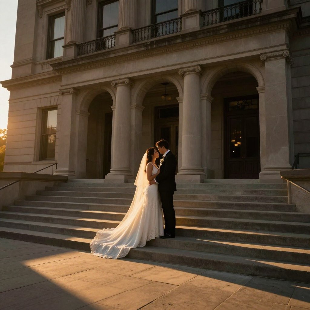 golden hour courthouse wedding exterior photos