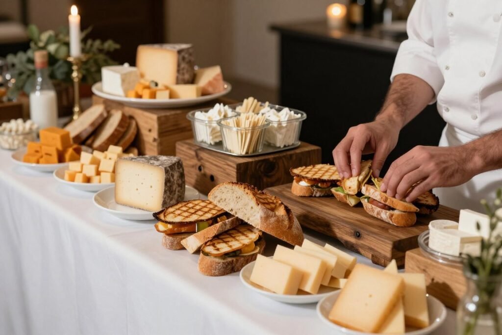 gourmet grilled cheese wedding station