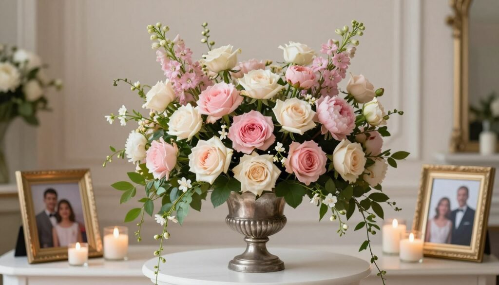 grand floral memorial arrangement with garden roses and personal touches