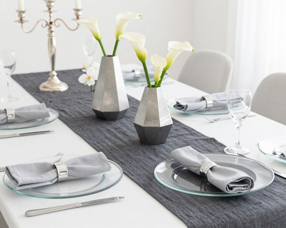 gray and silver wedding with modern geometric details