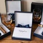 groomsman proposal gift boxes arranged with ties and personalized items