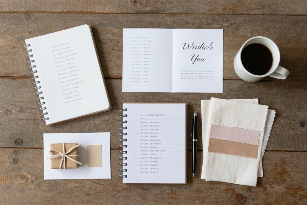 groomsmen proposal planning items on desk