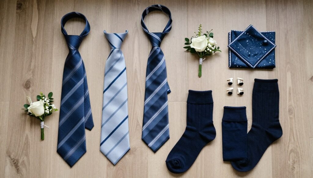 groomsmen wedding day accessories laid out