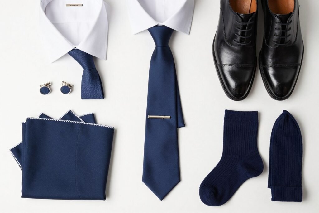 groomsmen wedding day accessories laid out