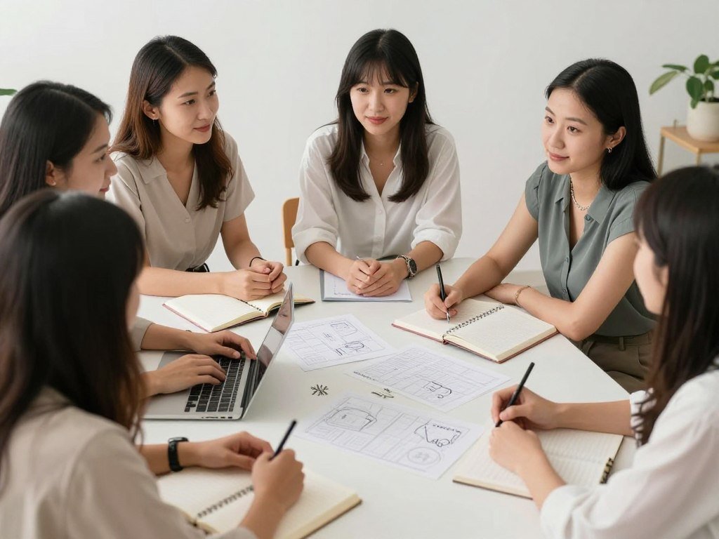 group of bridesmaids meeting to discuss wedding details
