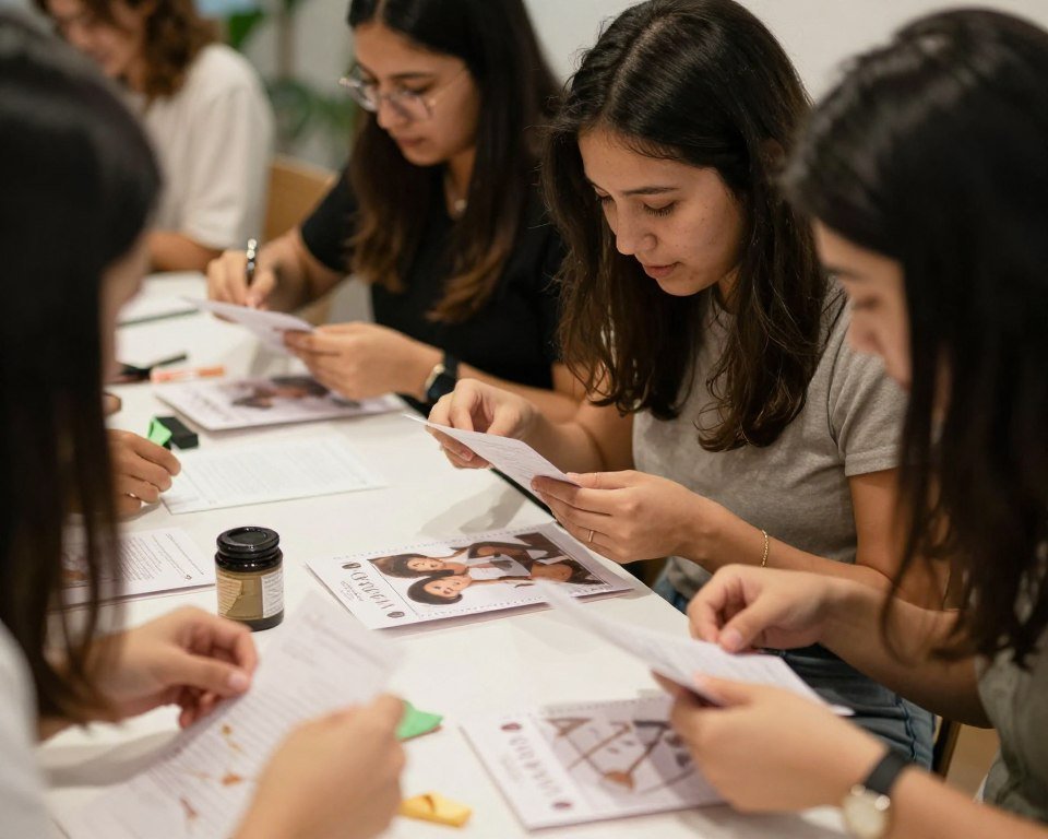 group of people assembling wedding programs together group of people assembling wedding programs together