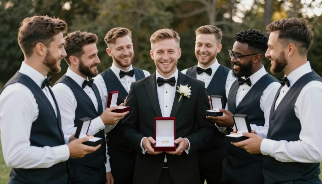 group photo after successful groomsman proposals