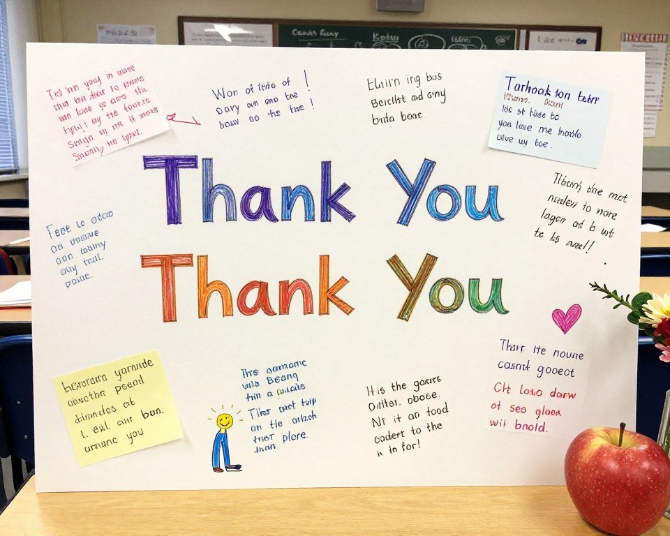 group teacher appreciation card with messages from multiple students