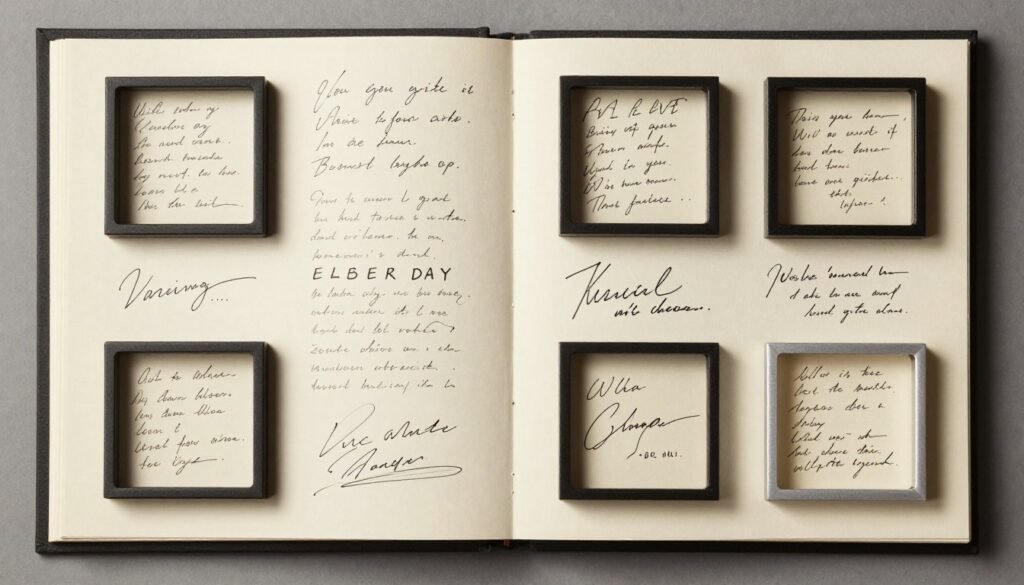 guest book page with signatures displayed in shadow box