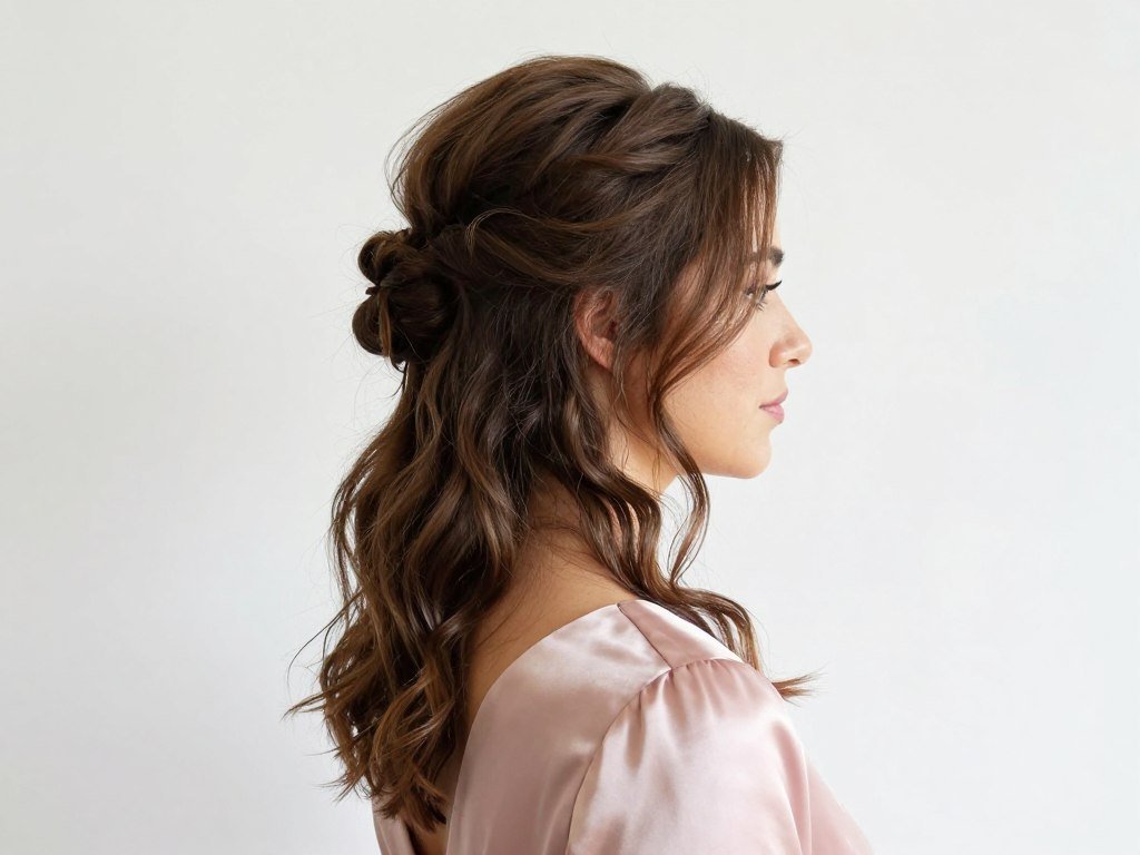 half-up messy bun bridesmaid hairstyle modern style