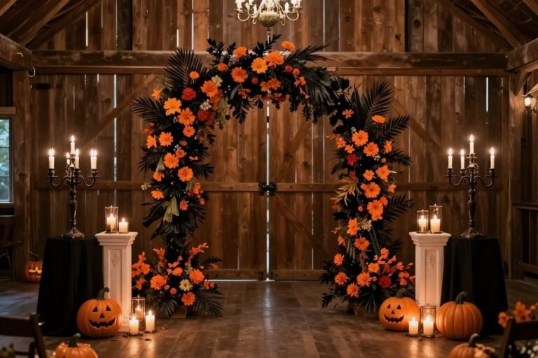 halloween wedding ideas elegant gothic ceremony setup