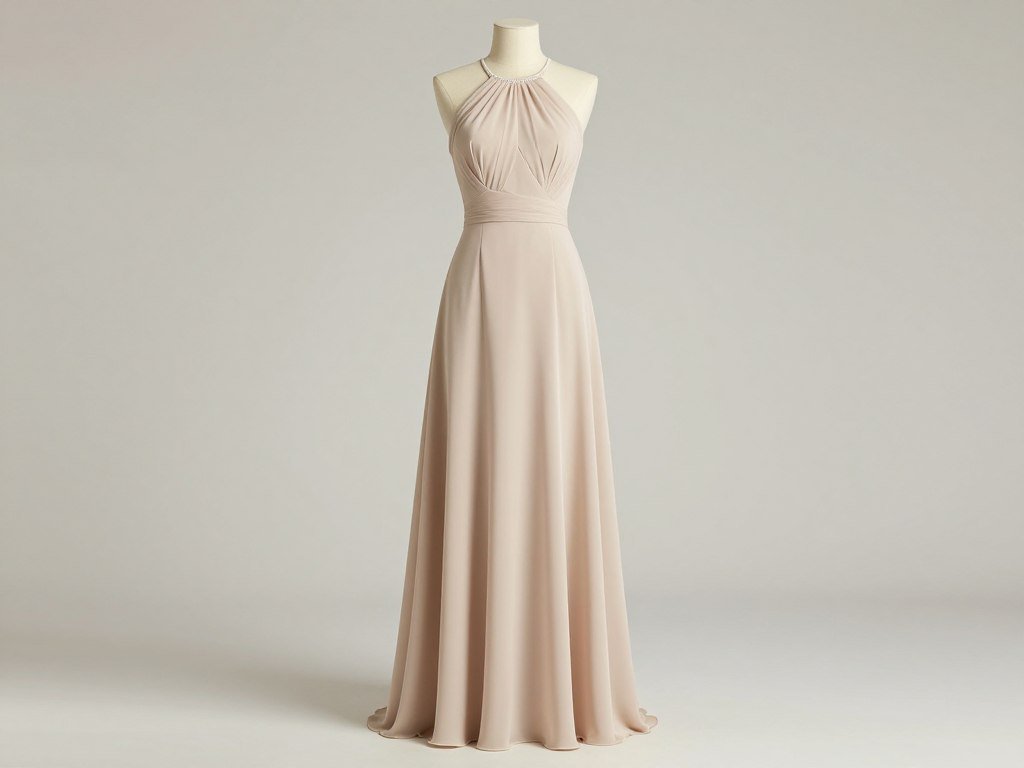 halter neck neutral bridesmaid dress for elegant bridal party