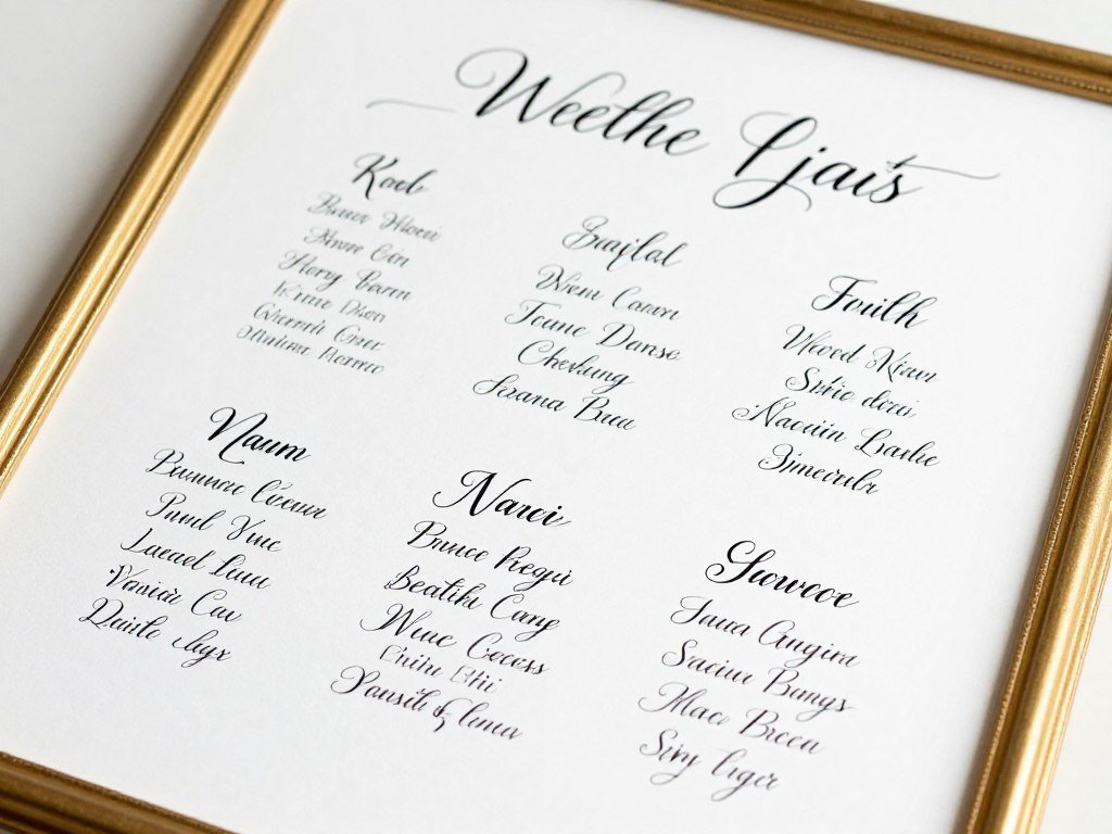 hand lettered calligraphy seating chart wedding ideas with elegant script