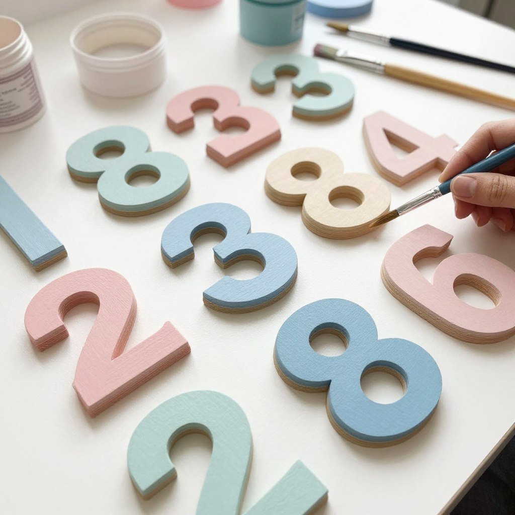 hand-painted wooden table numbers in various colors