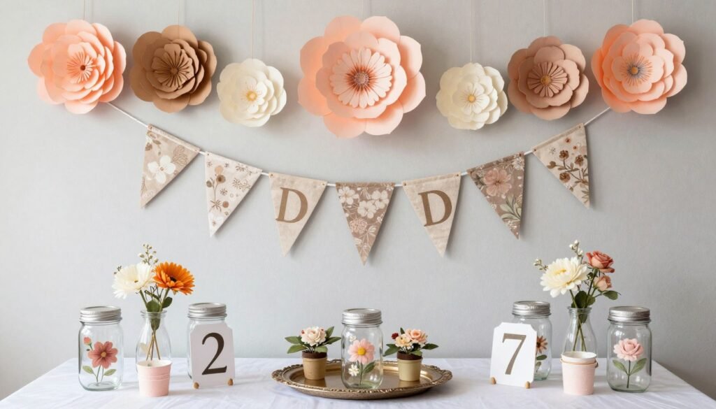 handmade wedding decorations including paper flowers and banners handmade wedding decorations including paper flowers and banners