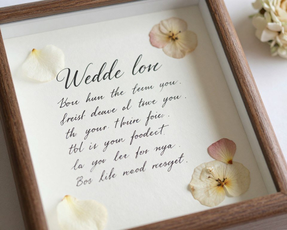 handwritten wedding vows displayed in shadow box frame