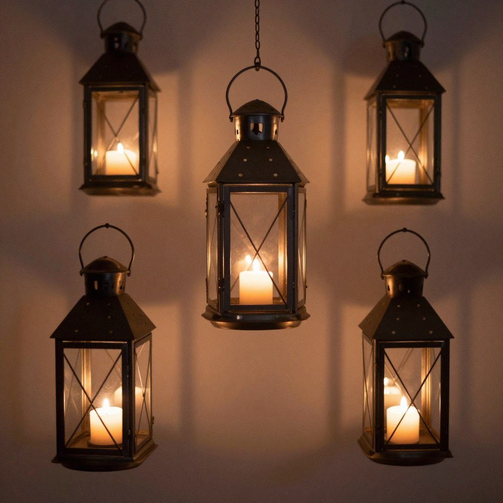 hanging rustic lanterns with candles