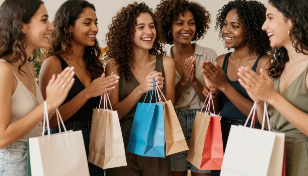 happy bachelorette party group with gifts