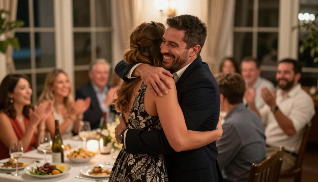 happy couple at their rehearsal dinner