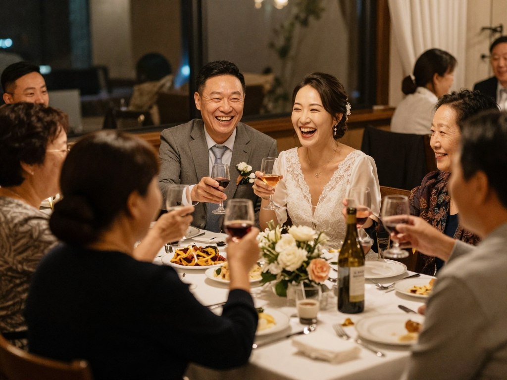 happy couple celebrating intimate wedding with close family members happy couple celebrating intimate wedding with close family members