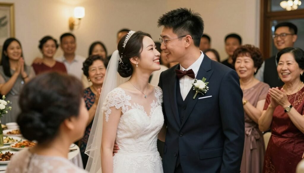 happy couple celebrating their small intimate wedding