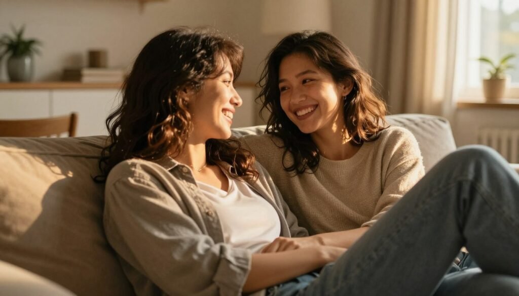 happy couple enjoying quality time together at home