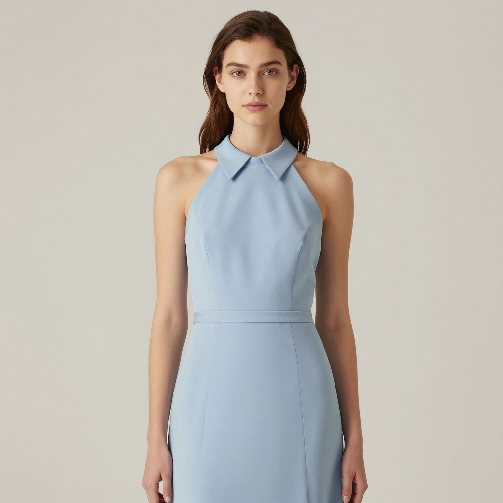 high neck dusty blue bridesmaid dress detail