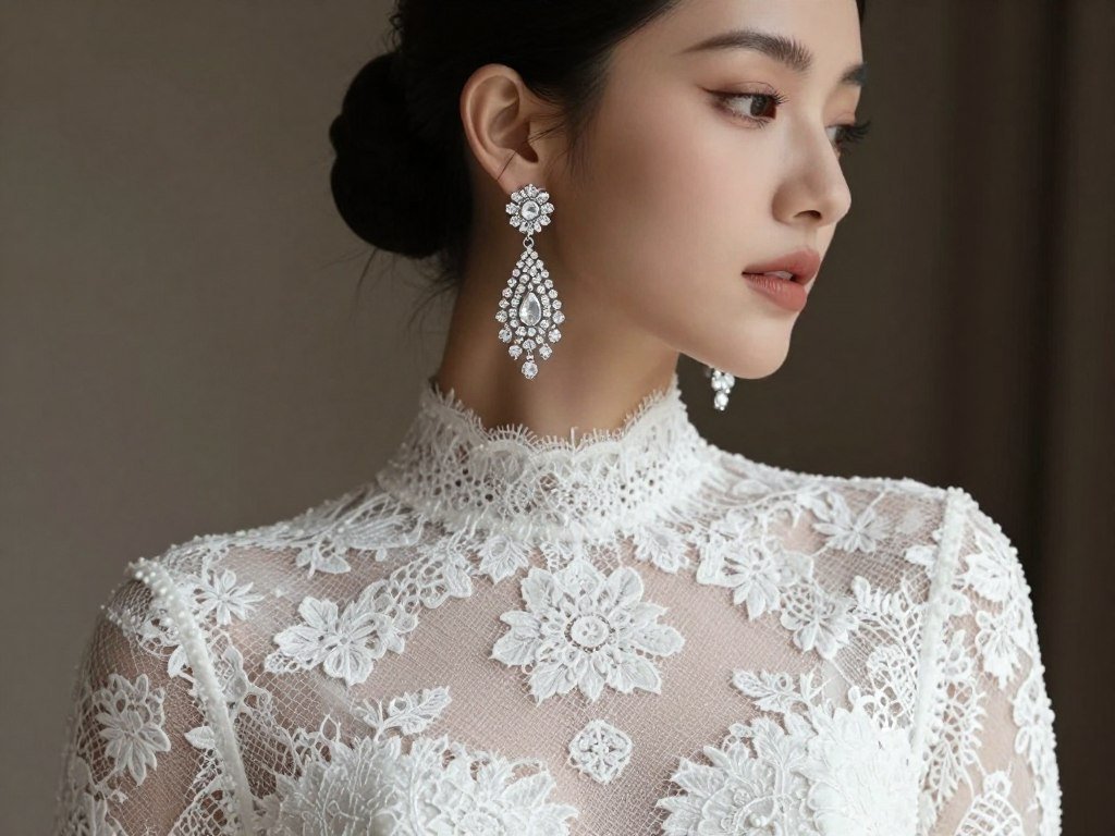 high neck wedding dress with earrings only high neck wedding dress with earrings only