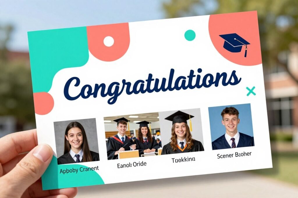 high school graduation thank you card with youthful design and bright colors