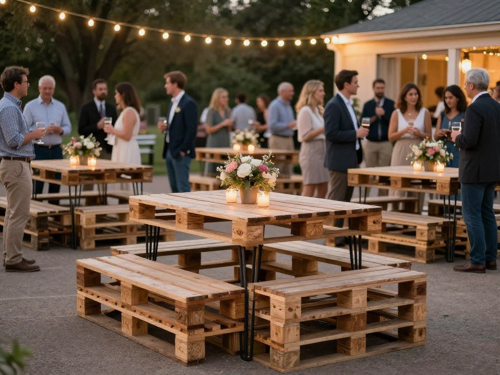 high-top pallet cocktail tables wedding reception