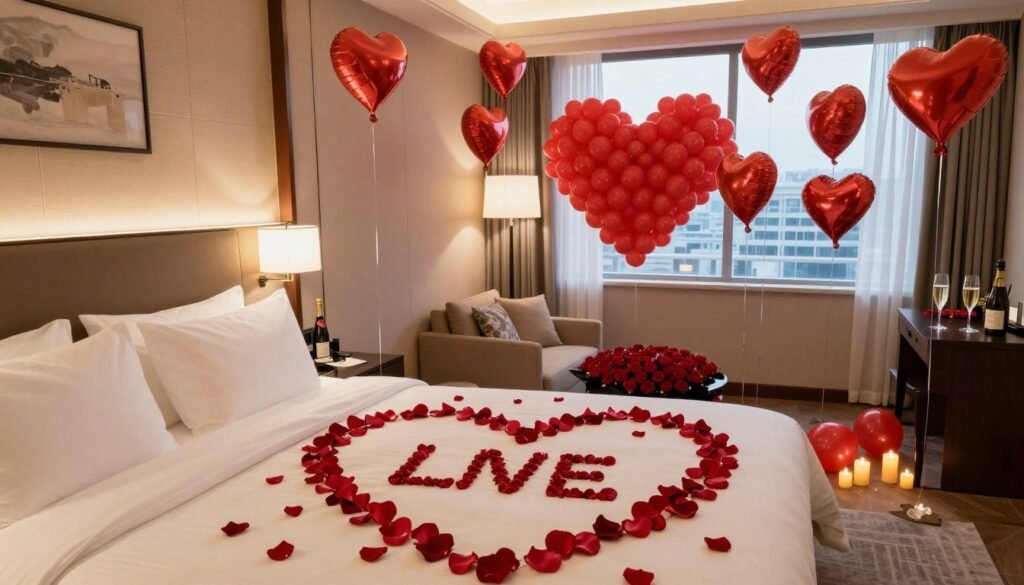 hotel room decorated for proposal