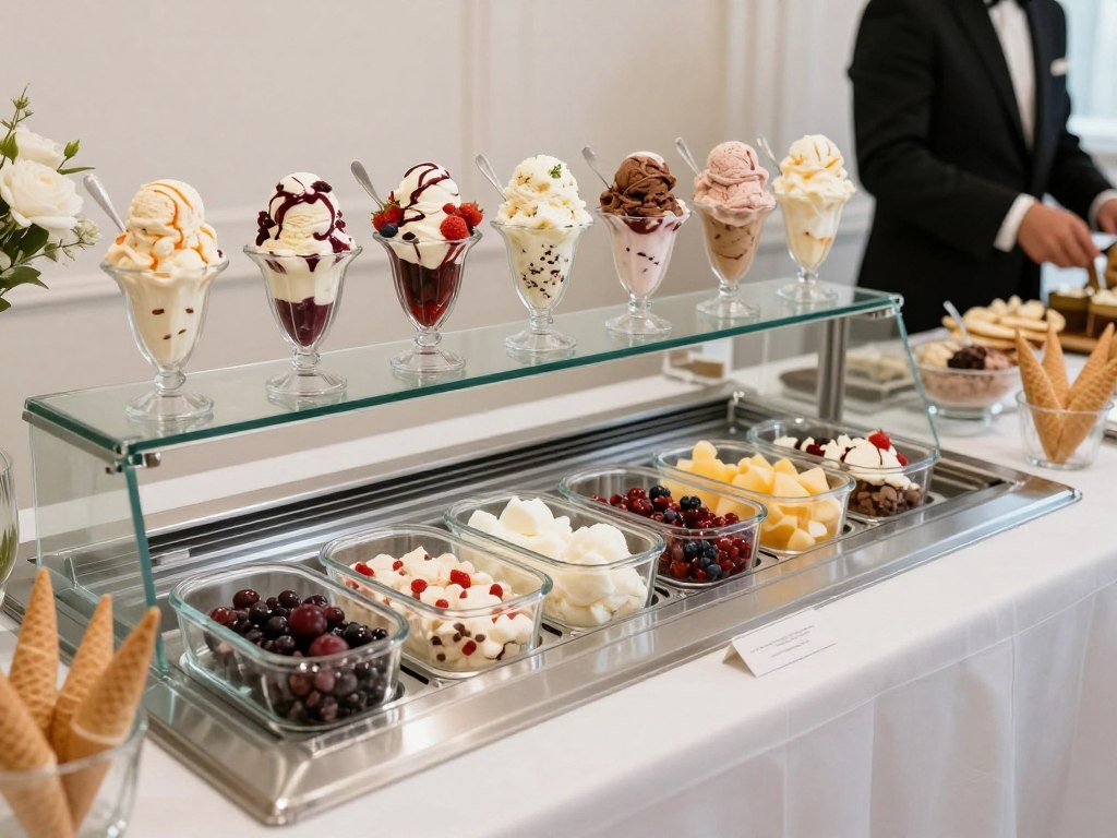 ice cream sundae bar at wedding