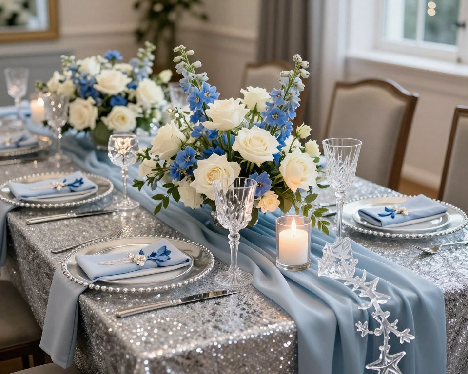 icy blue and silver winter wedding with crystal accents