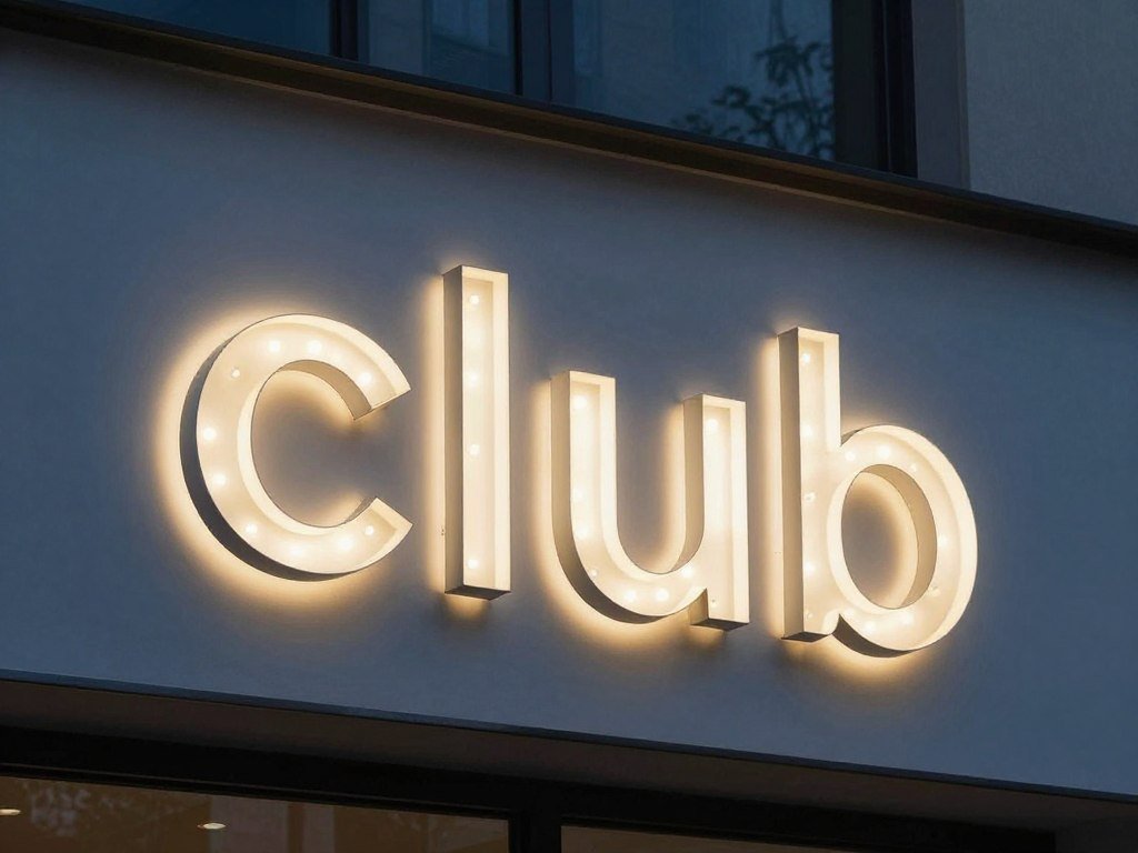 illuminated channel letter signage on club exterior
