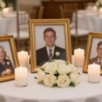 in memory of wedding ideas with memorial table display featuring framed photos and candles