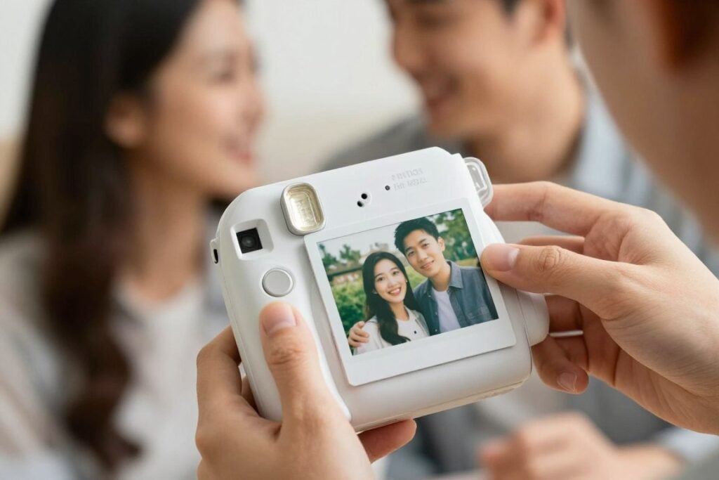 instant camera printing couple photo immediately instant camera printing couple photo immediately