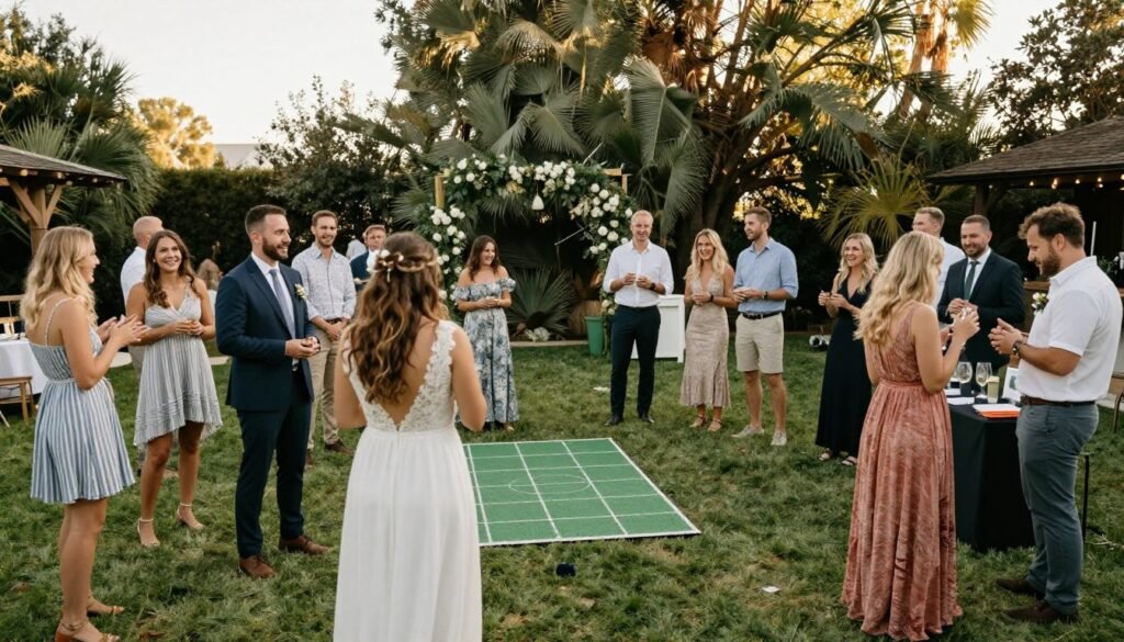 interactive guest activity at outdoor micro wedding reception