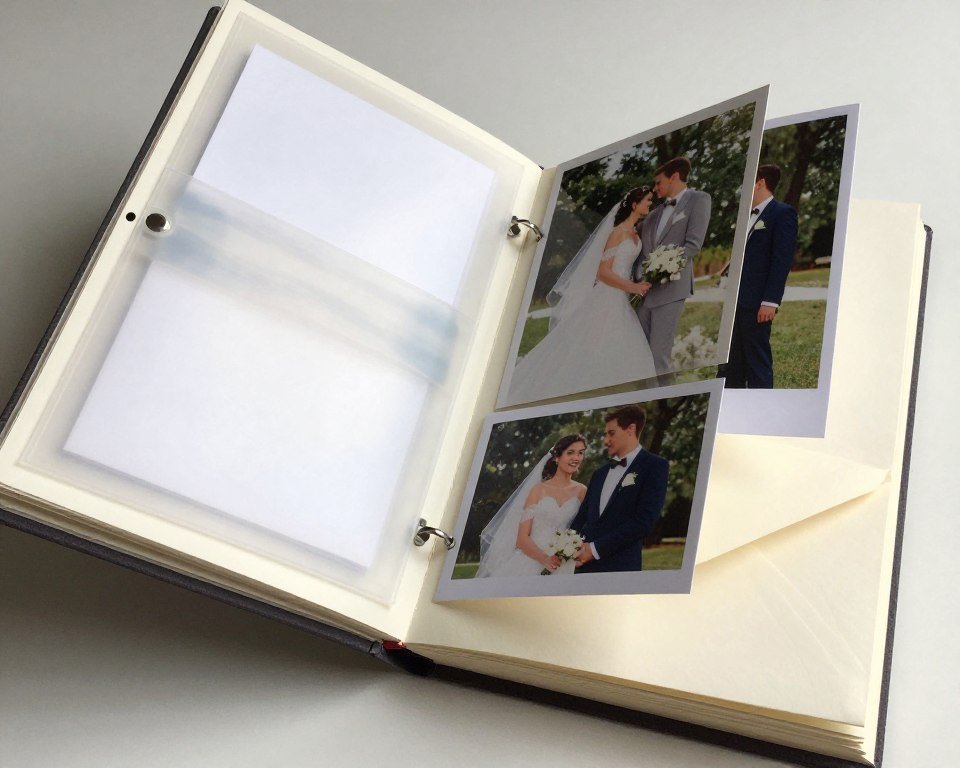 interactive wedding scrapbook elements including pockets and fold-outs