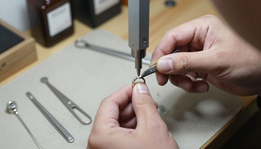 jeweler sizing engagement ring