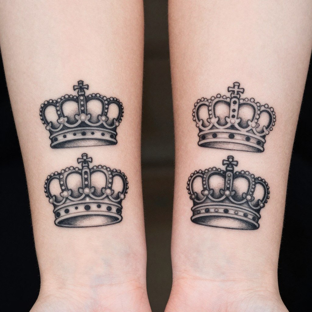 king and queen crown wedding ring tattoos showing royal symbol pairs