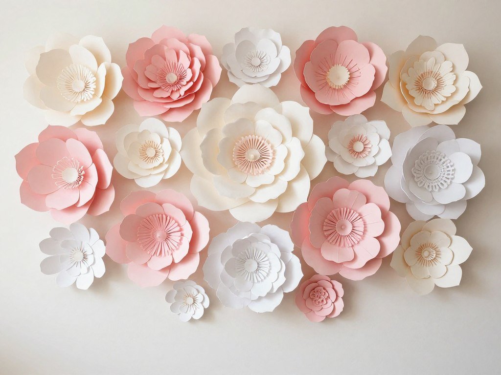 large paper flowers creating wall installation large paper flowers creating wall installation