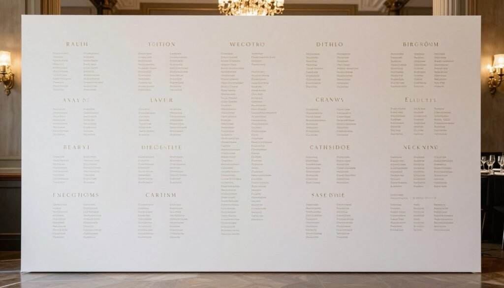 large wedding seating chart display for 200 guests