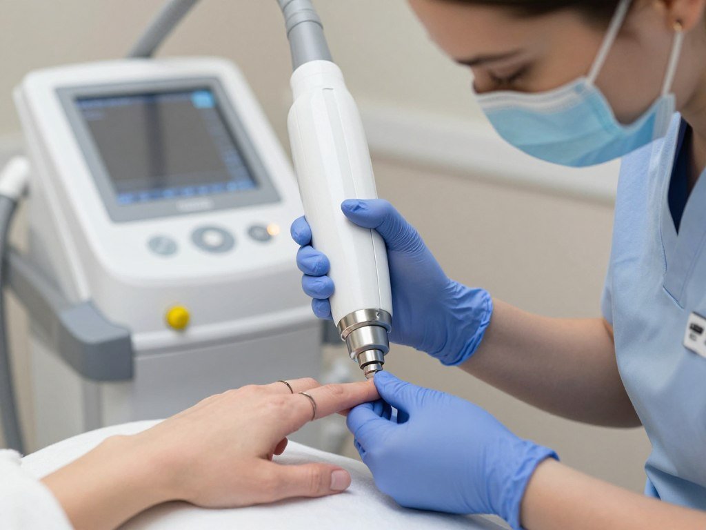 laser tattoo removal treatment on ring finger showing process