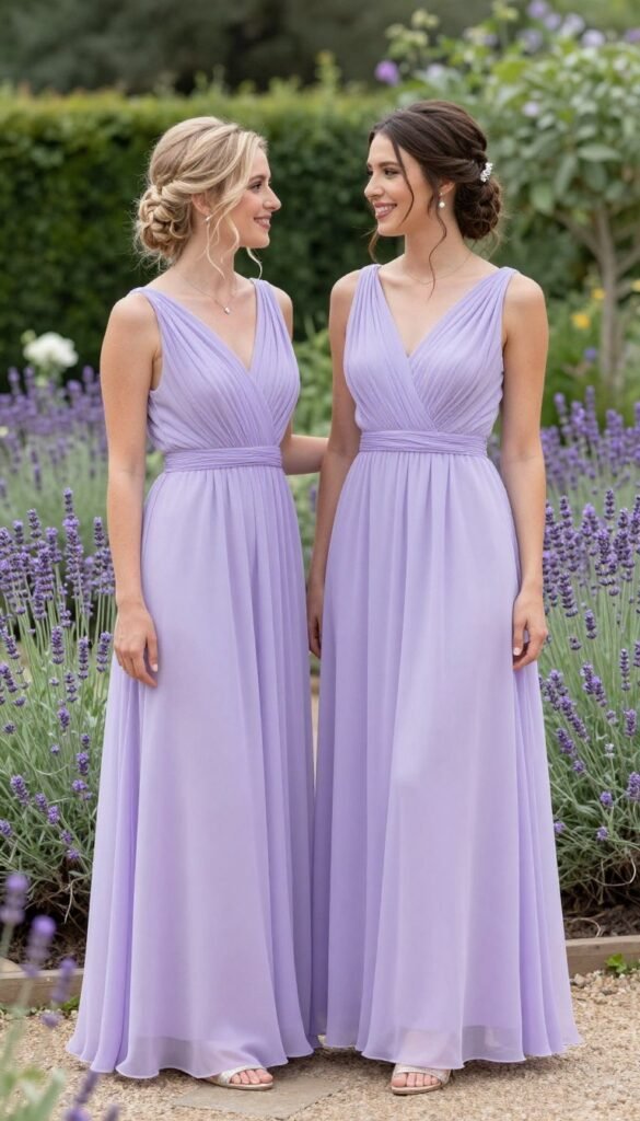 lavender bridesmaid dress garden party whimsical