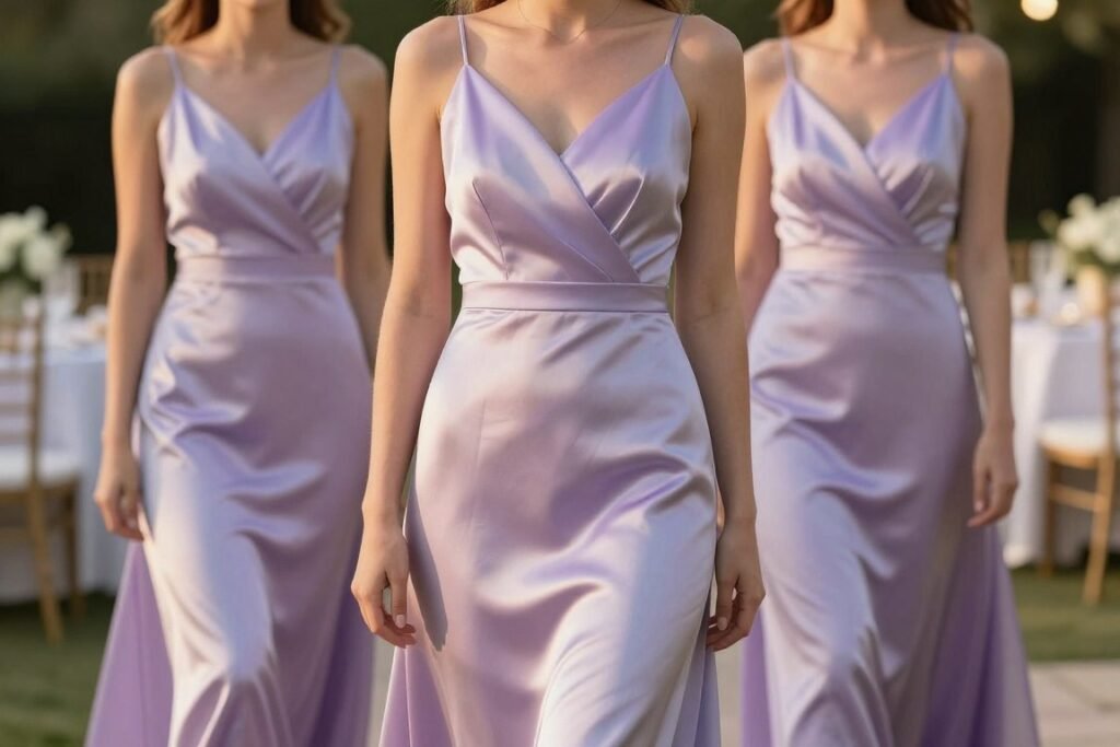 lavender satin bridesmaid dress detail