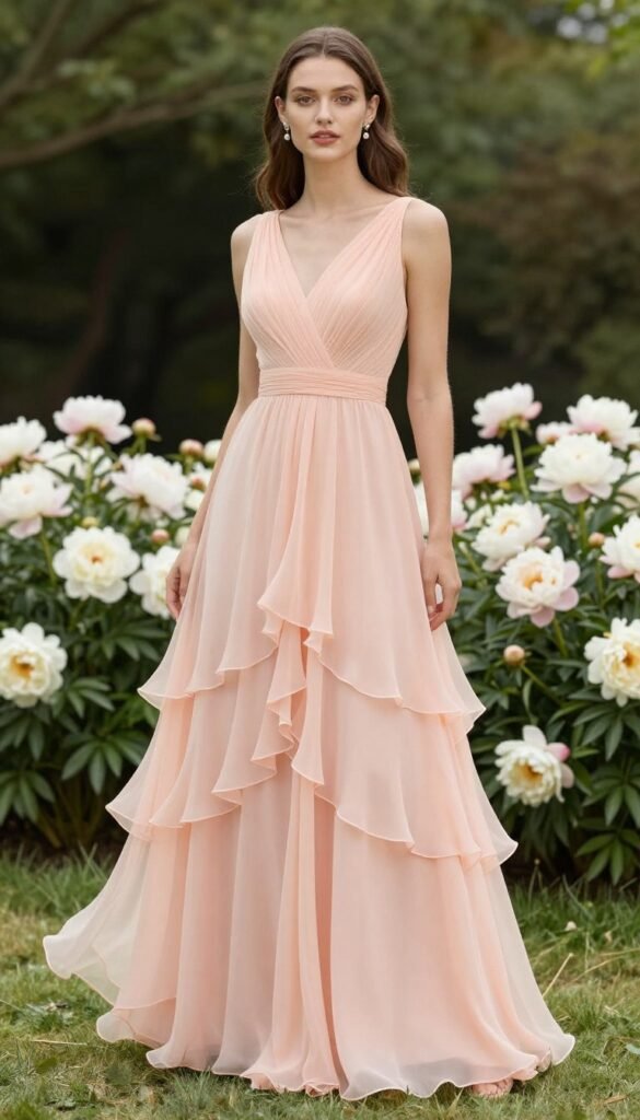 layered chiffon bridesmaid dress garden party